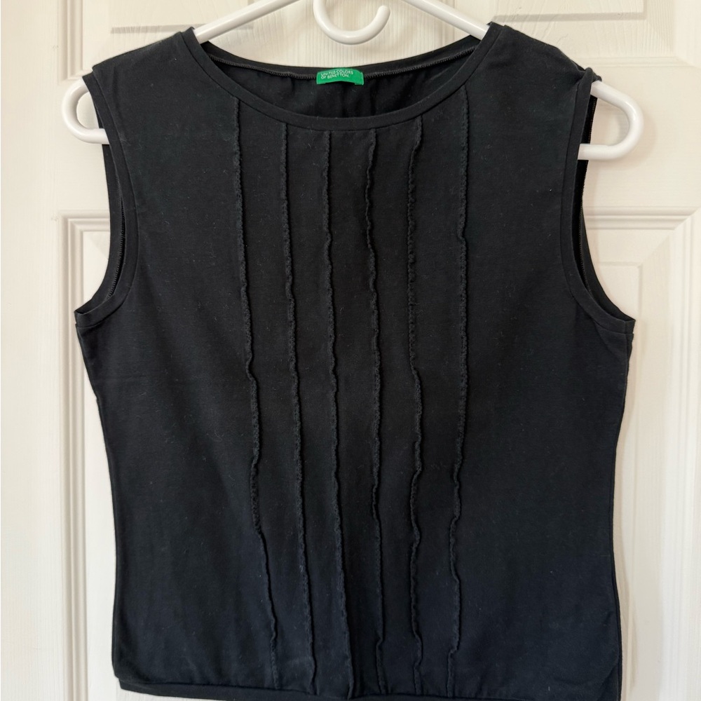 United Colors Of Benetton Black Pleated Fitted Tank Top